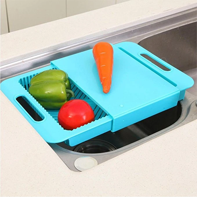 Sink Cutting Board with Handle, 3 in 1 Multifunctional Chopping Board with Drain Basket Shelf Kitchen Tools Wbb10530