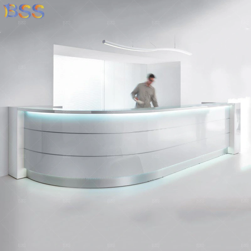 Restaurante moderno idea Bar de alta calidad personalizado forma curva LED Bar de mármol gris para el restaurante