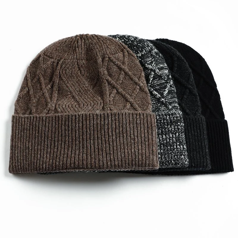 Chunky Customise Warm Knitted Merino Wool Beanie Hat for Men