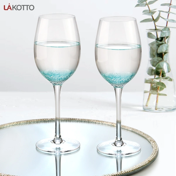 Alimentación de los fabricantes de vino en el hogar utensilios de cocina Hot Spot la venta de cristal con burbujas azul 340ml vaso de vino de cristal