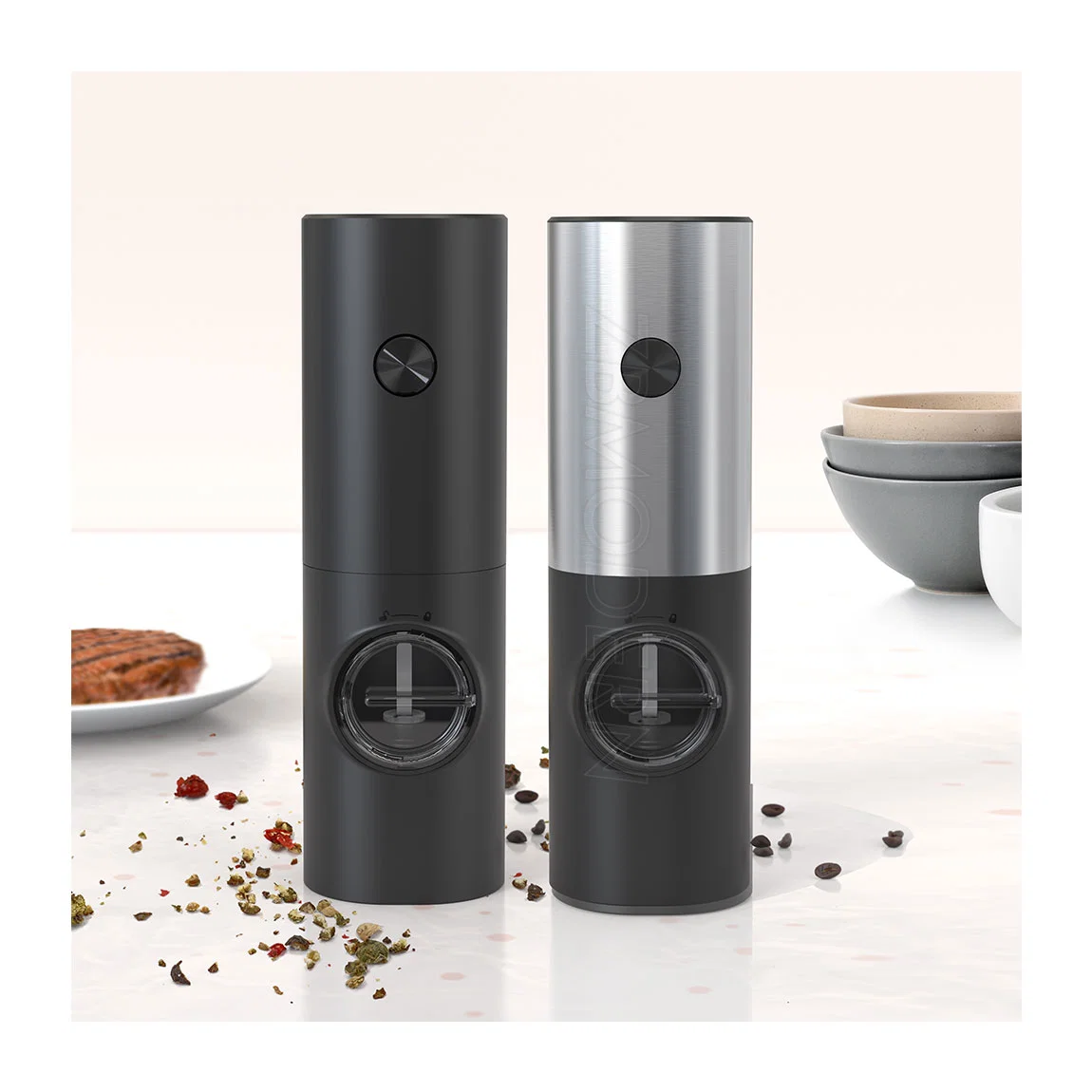 Automatic Operation Stainless Steel Gravity Electric Mill Pepper and Salt Grinder Set