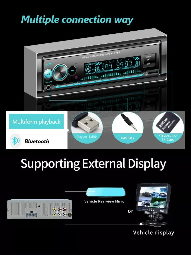 1 DIN abnehmbares Panel Drahtlose Verbindung Freisprecheinrichtung BT 4,0 Car Music Aux/USB/SD FM DRM-Radio Auto-Player