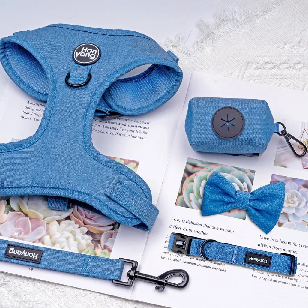 Hanyang New Design Hundegeschirr Hersteller Großhandel Haustier Blei Denim Hundegeschirr Custom Einstellbares Hundegeschirr-Set