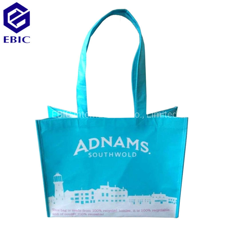 PP Nonwoven personalizada botella PET RPET reciclado Tejido revestido desnuda plegable laminado impreso reciclables Tote Asa de transporte Bolsa de plástico