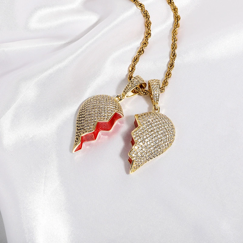 Hip-Hop Gold-Plated Full Zircon Trendy Men&prime; S Fashion Wear Heartbreak Pendant