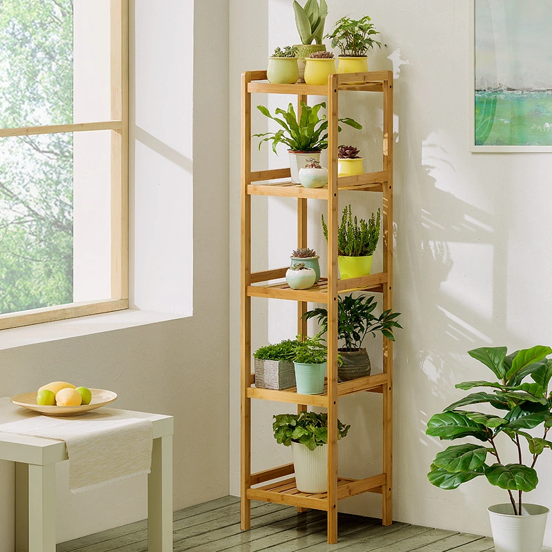 Simple Installation of Anticorrosive Bamboo Five Layer Plant Stand Stable Structure