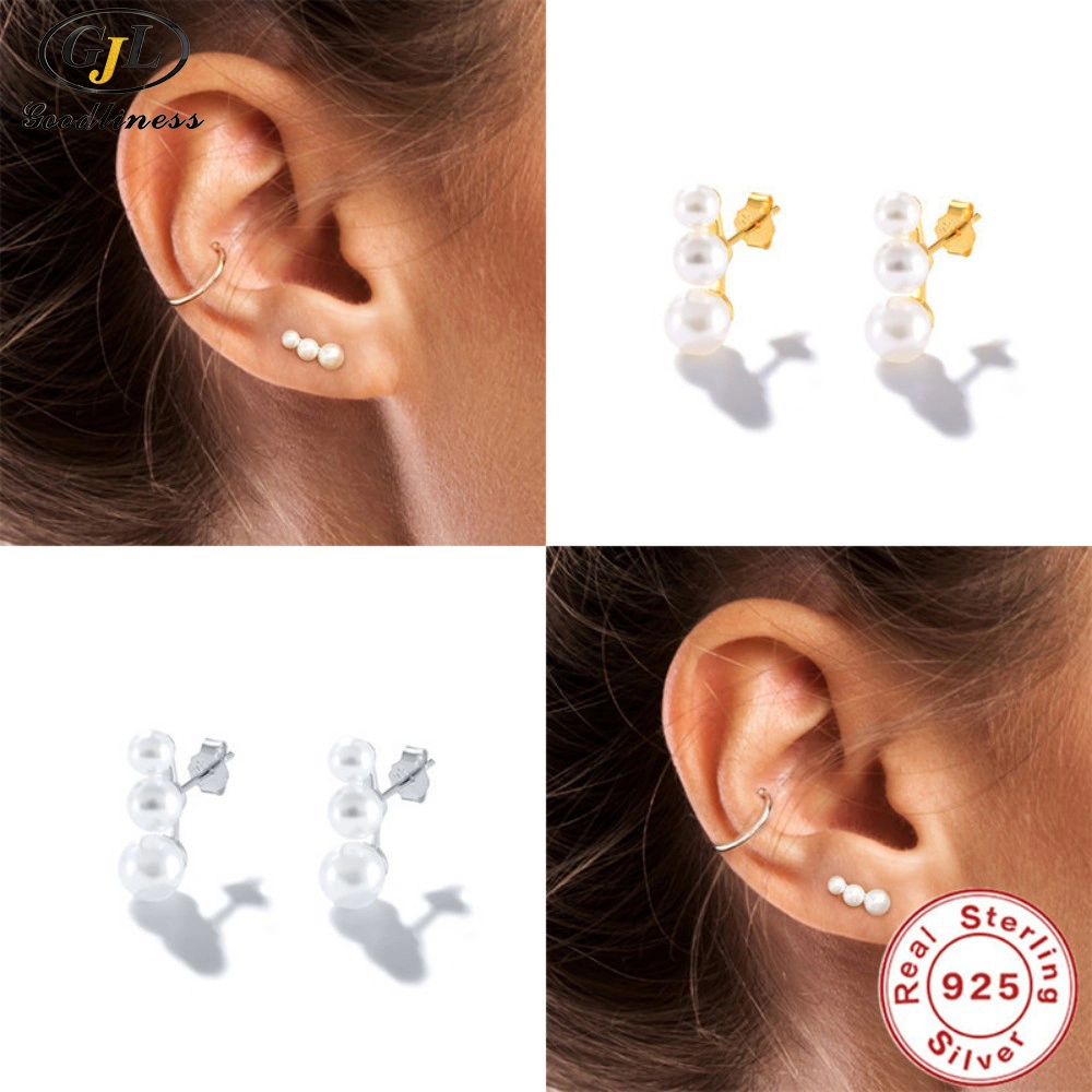 S925 Boucles d'oreilles en perles simples et élégantes Bijoux de mode.