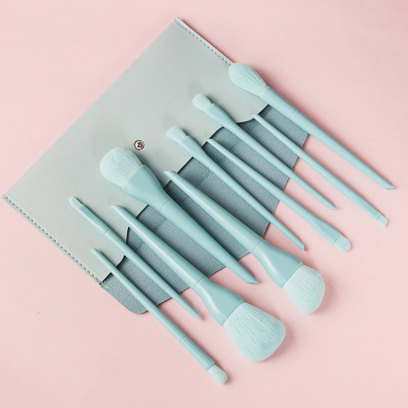 Professional 10 Pieces Blue Cosmetic Beauty Tool with Synthetic Hair Makeup Brush