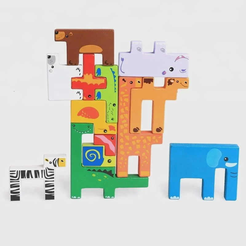 Hot Sale Creative Animal Wood Building Blocks Toy for Niños