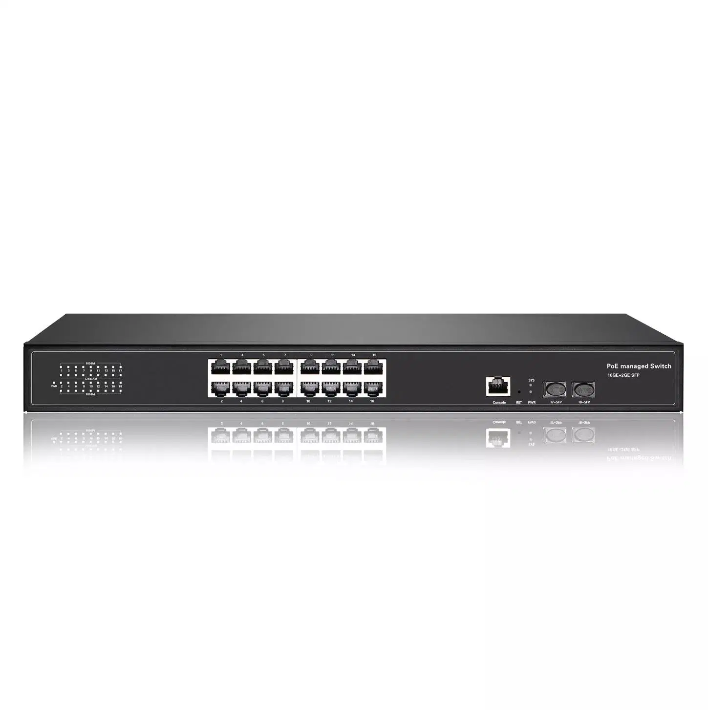 L2 Rede Gerida por 16 Portas 10/100/1000m RJ45 + 2 portas SFP+ 10G Switch Poe Passive L2 rede gerida por um switch poe de 16 portas