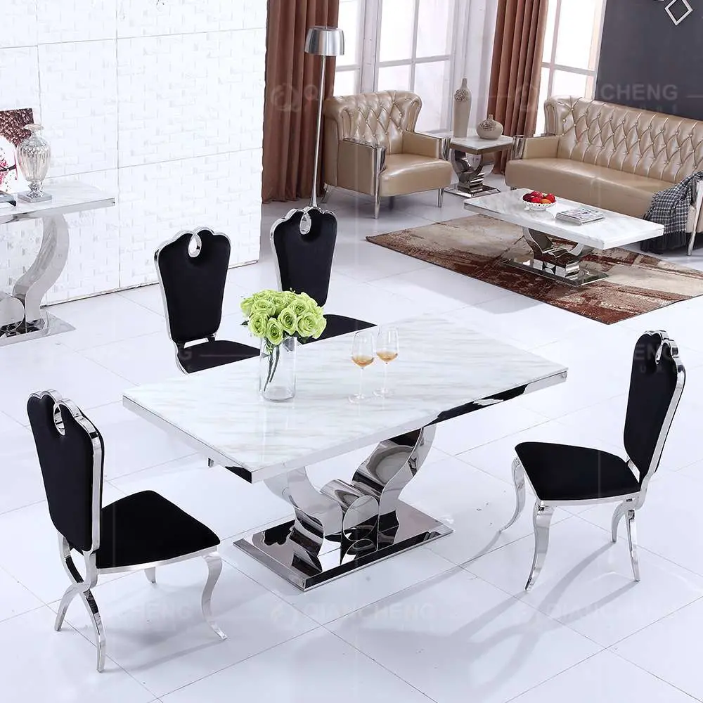 Foshan Home Furniture Stainless Steel Marble Dining Table