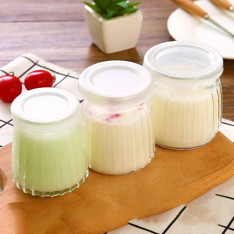 Wholesale 150ml 200ml Wide Mouth Striped Glass Pudding Jelly Jar with Plastic Cap