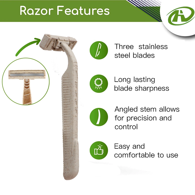 Biodegradable Wheat Straw Handle Shaving Razor Triple Stainless Steel Blade Eco-Friendly Disposable Razor