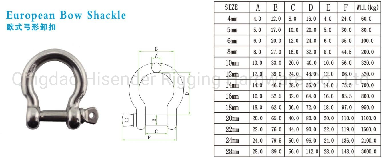 Stainless Steel Bow Shackle European Type, Us Type