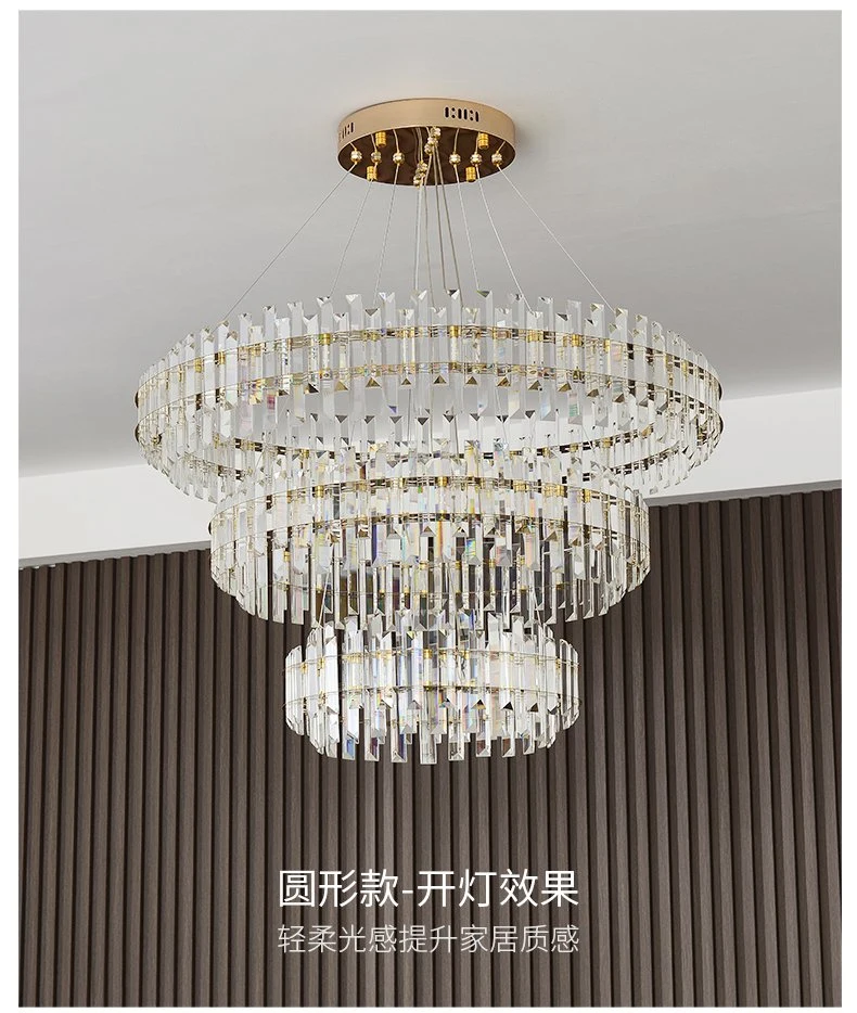 Luxury K9 Prism Crystal Gold Chandelier Hanging Round Light Pendant Fixture