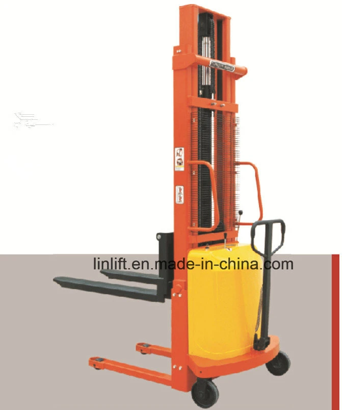 1500kgs, 1,6meters, Semi-Electric Batterie Hydraulic Stacker Electric Pallet Gabelstapler