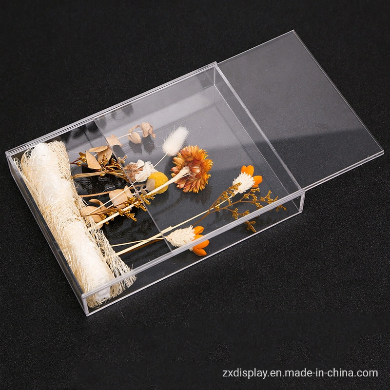 El polvo de flores secas de acrílico transparente Mostrar caja con tapa deslizante