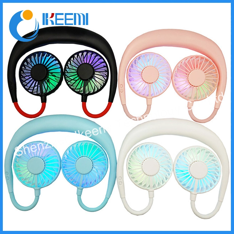 LED Light USB Rechargeable Neckband Lazy Neck Hanging Style Dual Cooling Fan