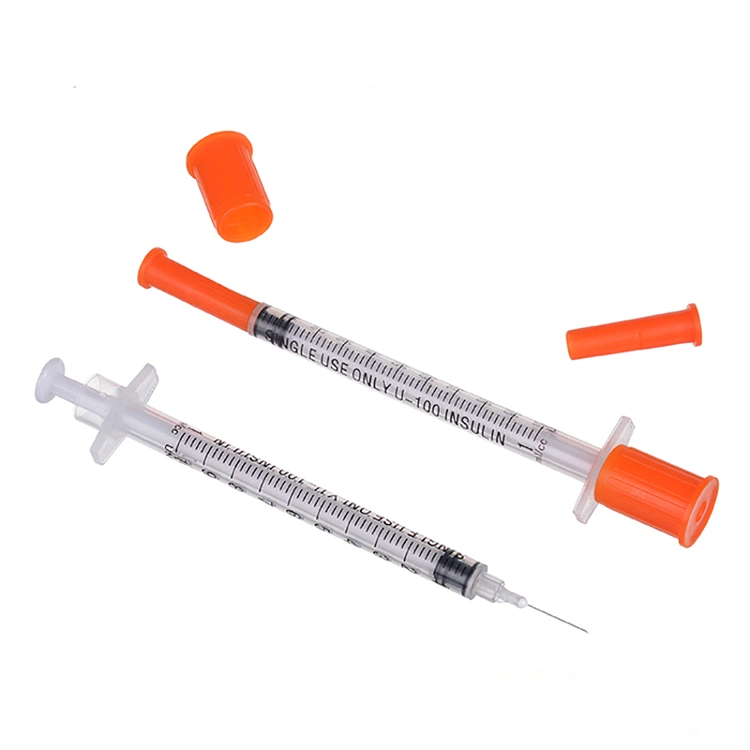 Seringue à insuline jetable Orange Cap 0,3 ml 0,5 ml 1 ml avec aiguille Seringue médicale à insuline