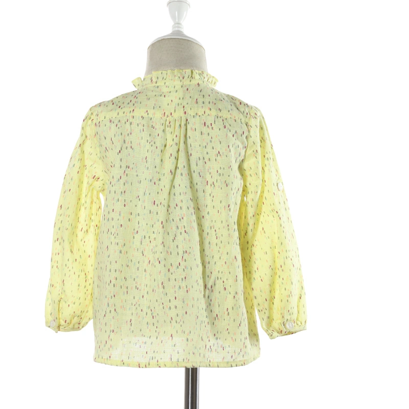 Colorful Polka DOT Print Yellow Long Sleeve Kids Summer Clothing Kids Girls Tops Kids Blouse