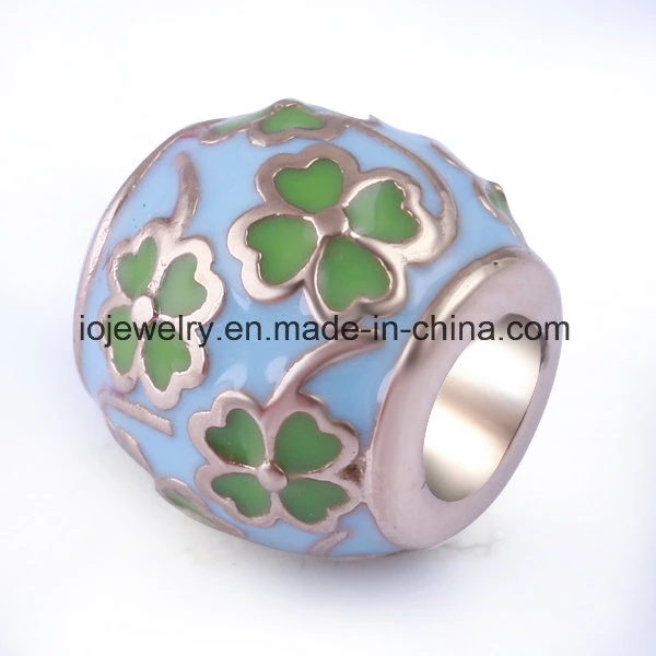 High quality/High cost performance Silver Bead Enamel Flower Bead Four Leaf Clover