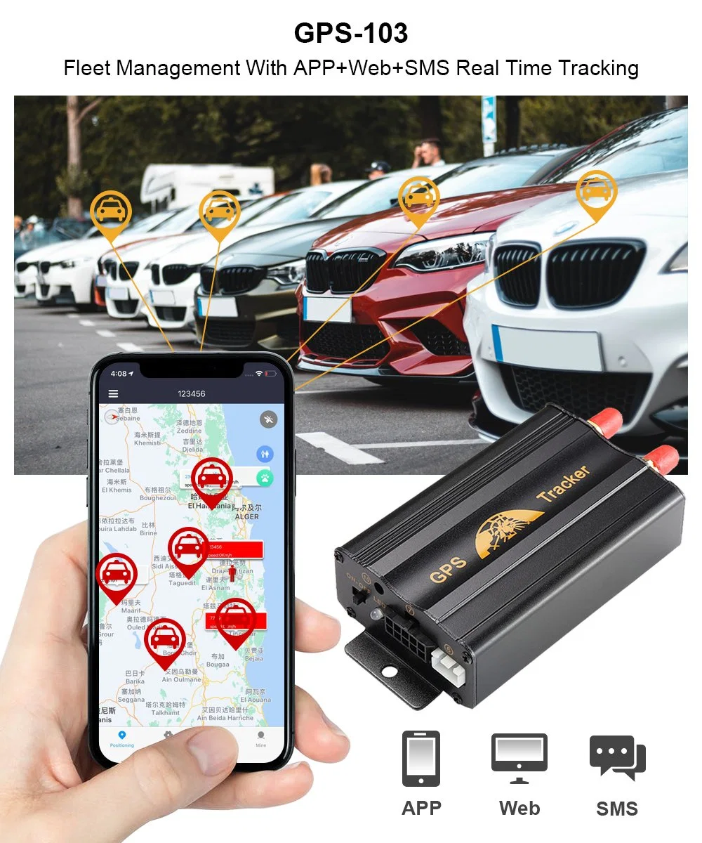 Auto Motor GPS Tracker 103 avec applications Android gratuites 12 V. Relais 24 V GPS Tracker dispositif de suivi de véhicule