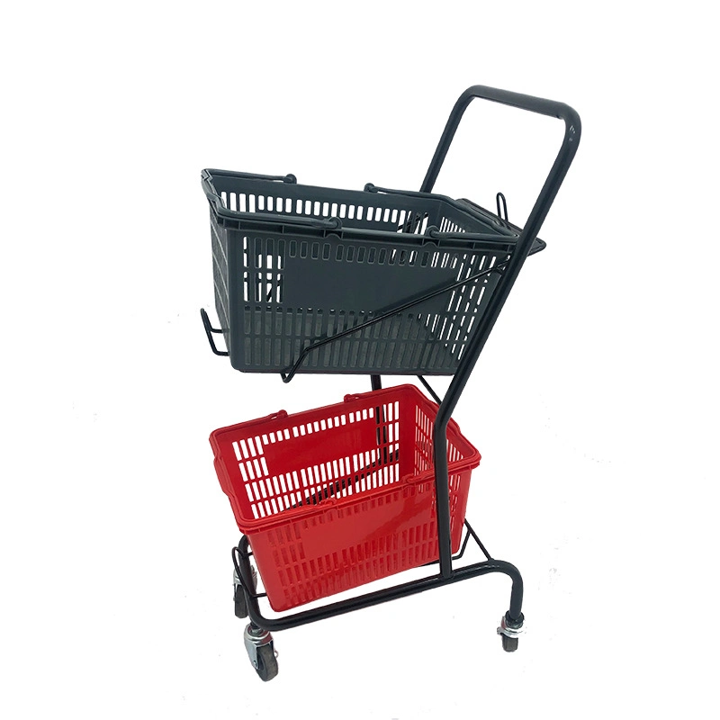 Plastic and Steel Supermarket Shopping Cart Combined with Baskets