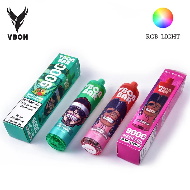 Vbon Bar RGB LED 9000 9K Puffs 0% 2% 5% Vape Descartável