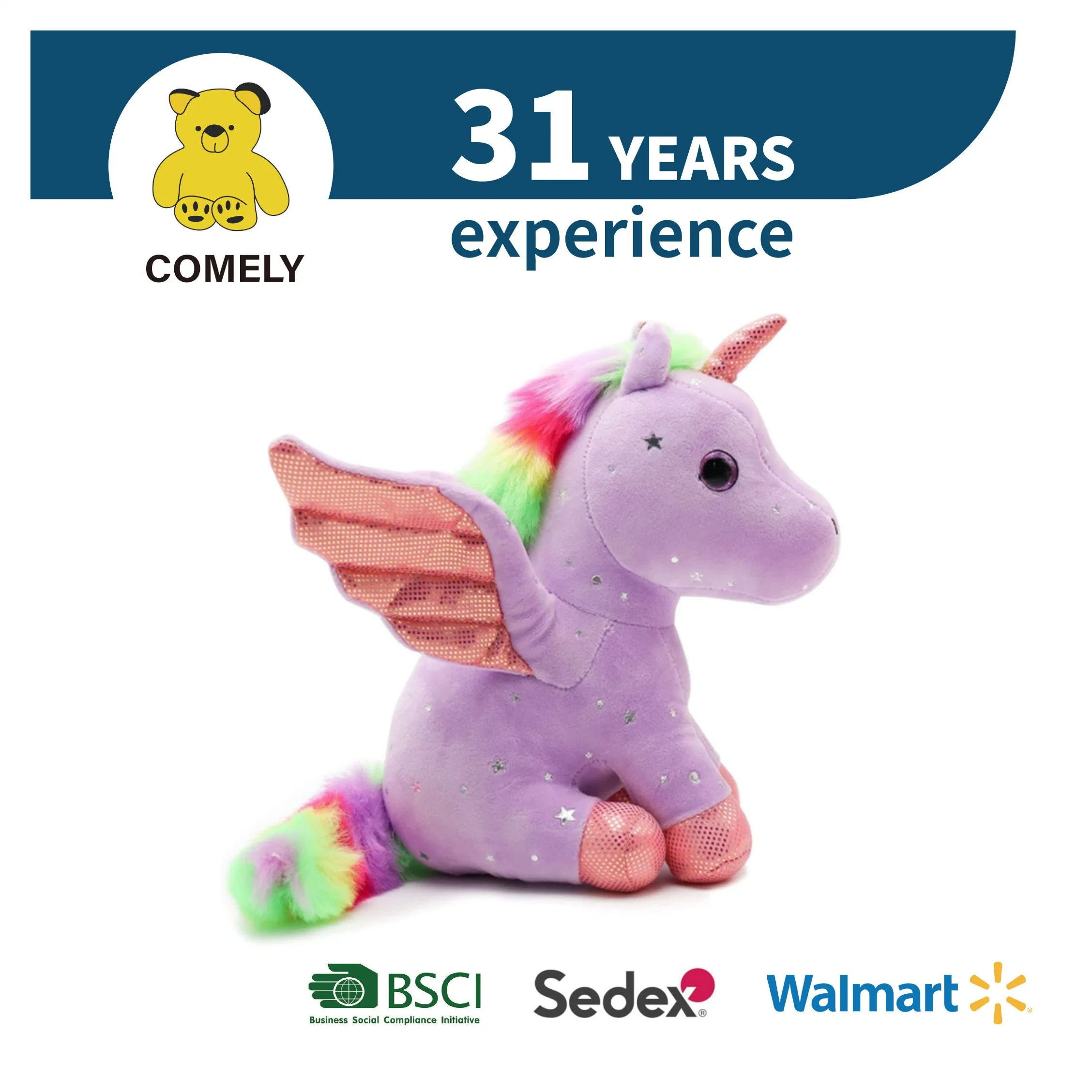 Custom Wholesale Cute Soft Rainbow Unicorn Plush Toy Mascot Stuffed Toy Pillow for Children Baby Kids Factory Manufacturer BSCI Sedex ISO9001