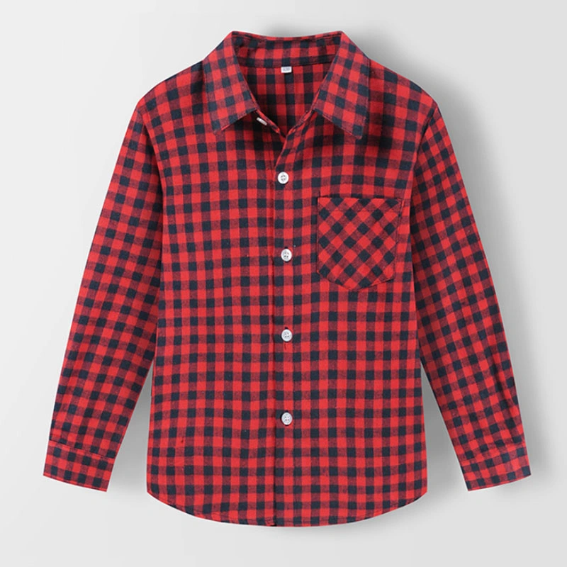 Custom Boys Shirts Classic Casual Flannel Plaid Child Shirts Kids School Blouse Red Tops Clothes Kids Children Plaid Years Kids Boy Wear