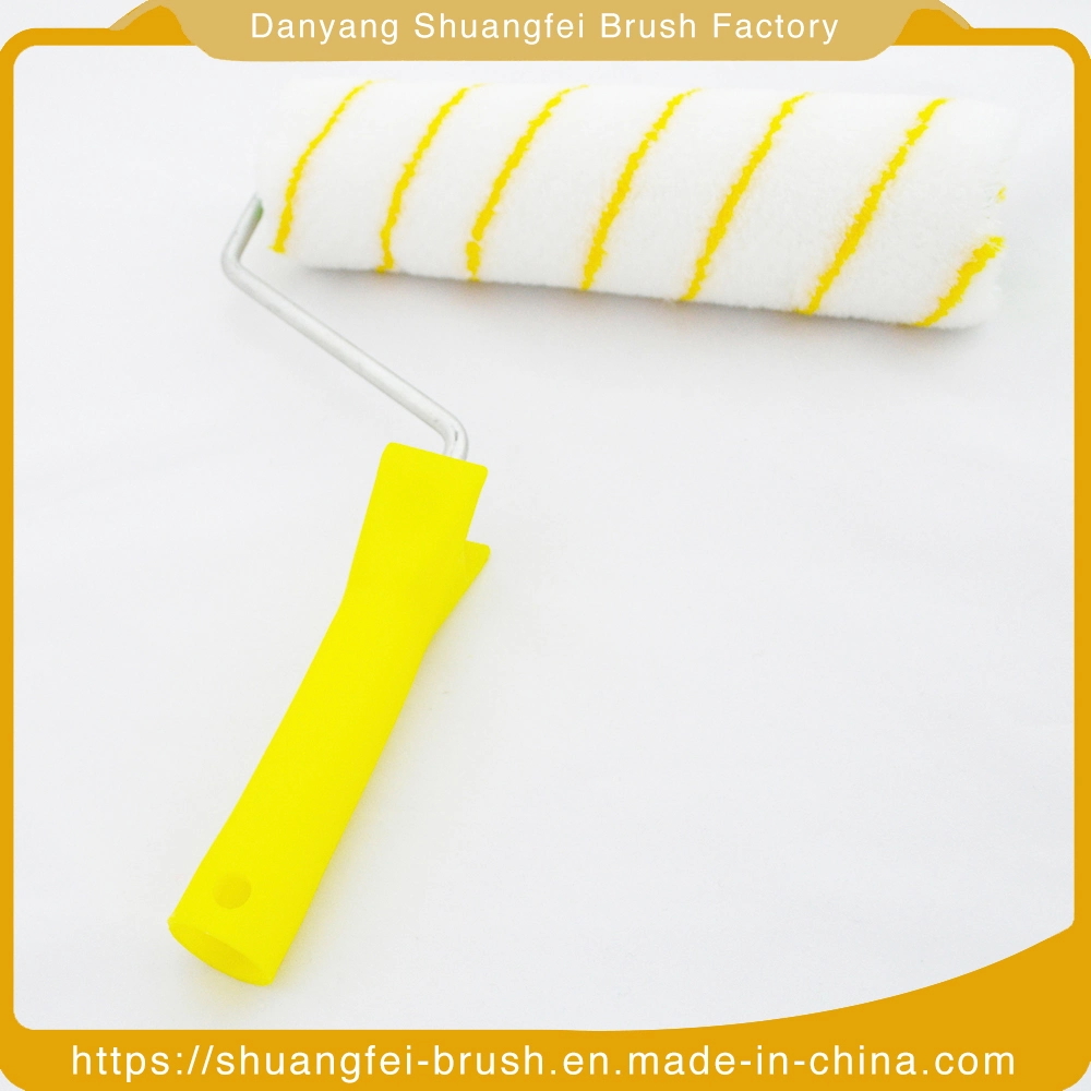 9" (230mm) Pile 12mm Yellow & Blue Stripe White Base Acrylic European Style Paint Roller with Plastic Handle