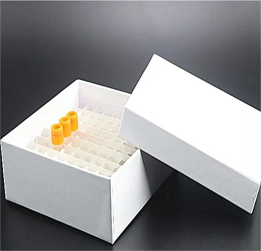 Médicos del laboratorio de papel cartón tubo criogénico Caja de almacenamiento para la congelación de Cryovial con separadores