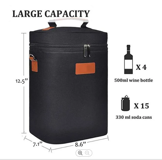 4 bolsa de viaje para botellas con relleno para llevar vino con asa Y correa ajustable para el hombro Bolsón de transporte de vino