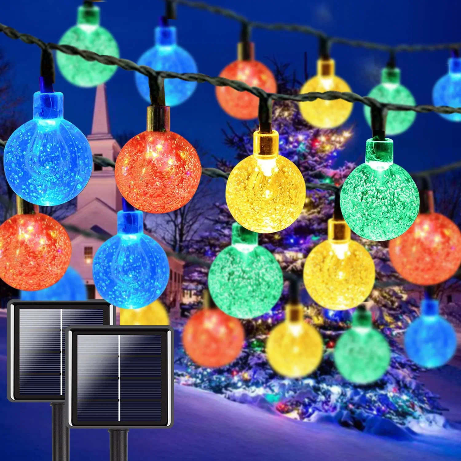 2-المجموعة 100 LED 64 قدمًا كريستال جلوب Solar String Lights في الخارج LED