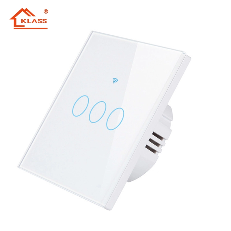 El diseño más reciente de la fábrica Smart WiFi el interruptor de luz con el panel de vidrio 3pista Interruptor de pared Pared de la toma de control de la luz LED