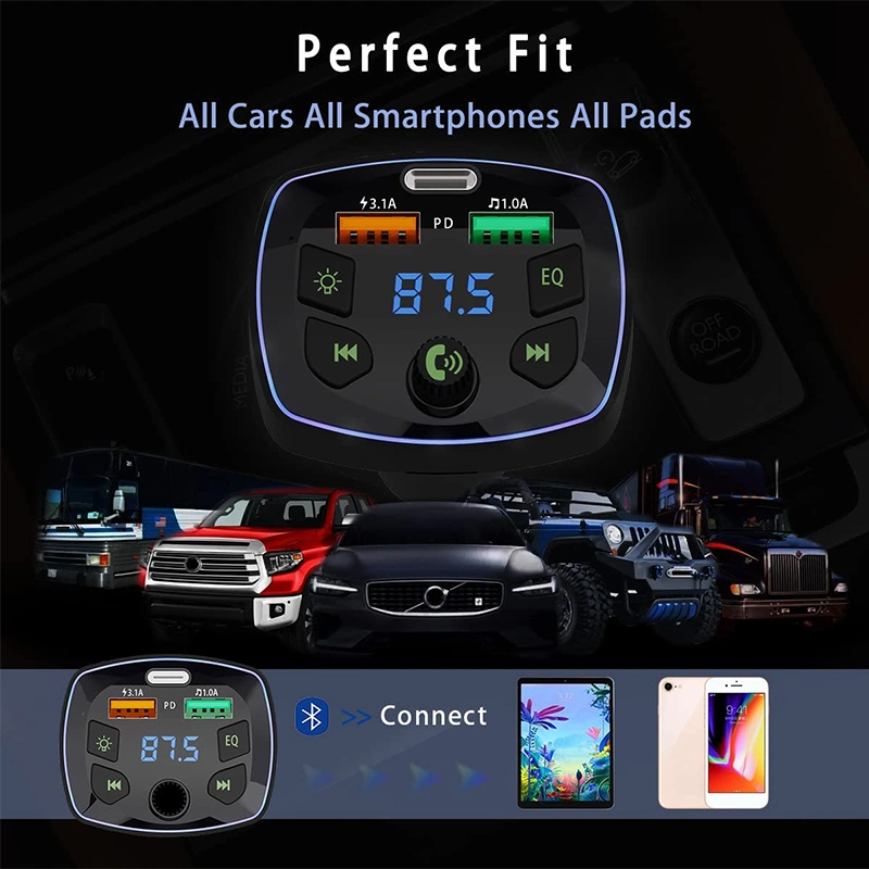 Car Wireless FM Transmitter Handsfree Call Audio Receiver Auto TF U Disk MP3 Player USB Fast Charger 5.0 Blue-Tooth FM-Modulator