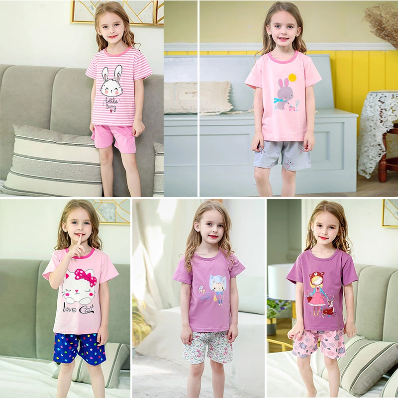 Children's Clothing Girls Short Sleeve Summer Air Conditioner Two Piece Set 30 Patterns for Choose