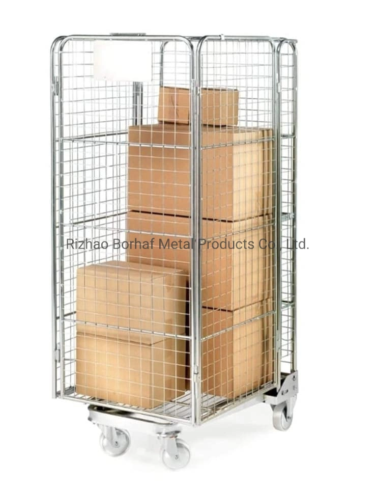 Customized 500kg Capacity Foldable Nestable Warehouse Steel Wire Storage Security Logistic Metal Wire Folded Steel Roll Container