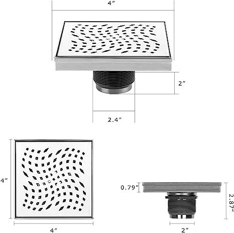 Shower Drain Kitchen Bathroom Square Drainer 304 Stainless Steel Clean out