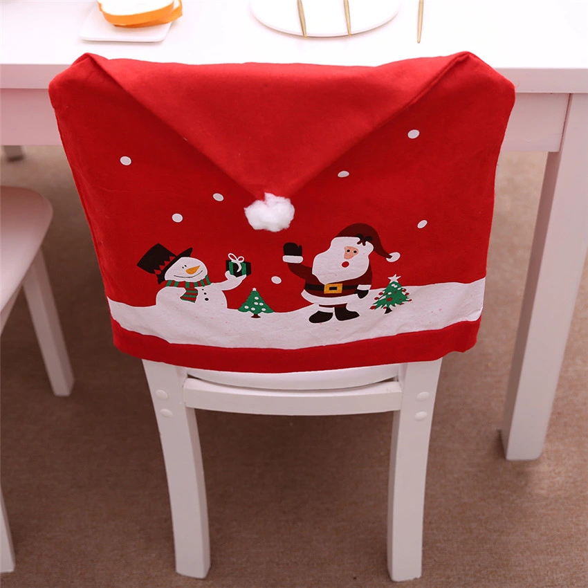 Custom Design Santa Claus Christmas Chairs Cover Cap Non-Woven Dinner Table Red Hat