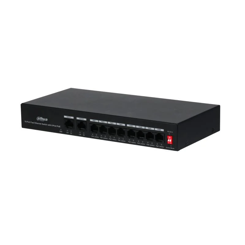 Pfs3010-8et-65 10 Puerto Fast Ethernet Switch 8 Puerto Poe Dahua PoE Watchdog con transmisión de poe de larga distancia de 250 m.