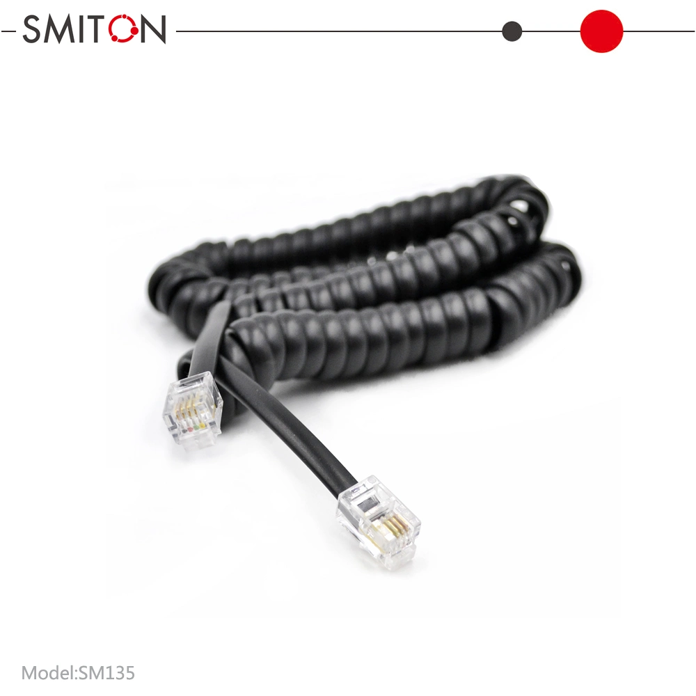 Copper 2mteter Black/White CE/RoHS Telephone Cable Spiral Coiled with Rj9 Connector