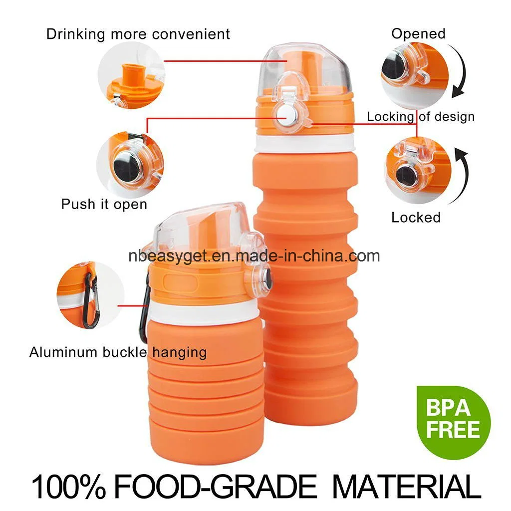 Collapsible Silicone Water Bottle Medical Grad, BPA Free Silicone Folding Reusable Portable Drinking Bottles for Traveler Walking Camping Hiking Esg10240