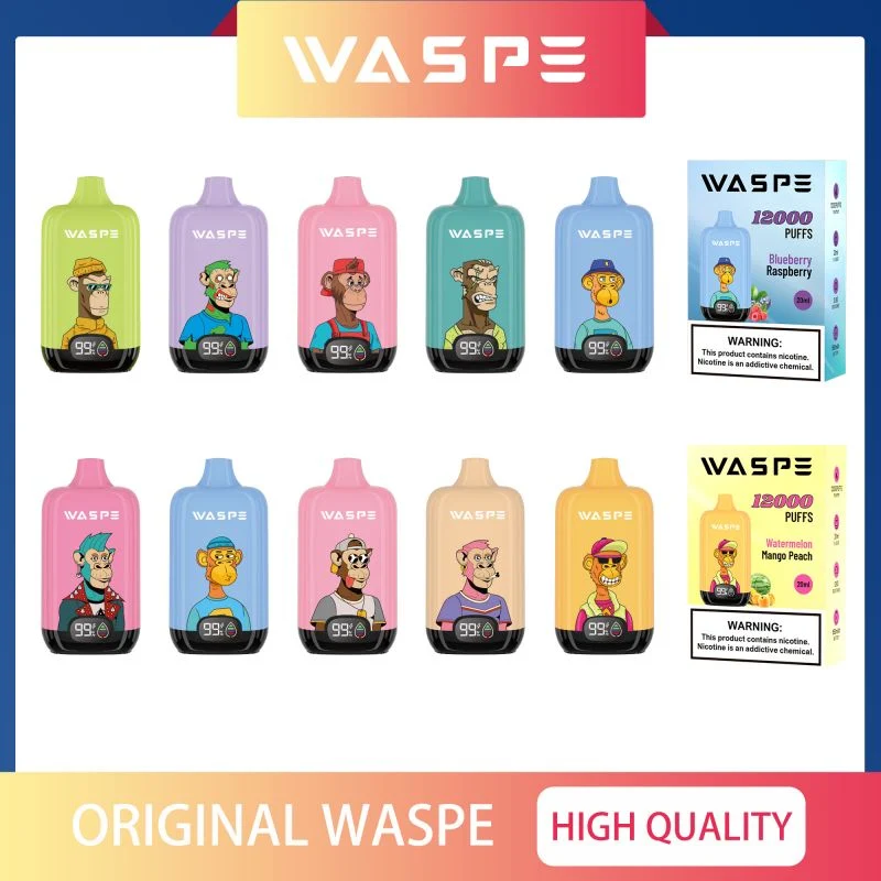 صندوق Waspe الرقمي 20 مل Eالعصير 12000puffs قلم القرد القابل للاستخدام مع عرض الشاشة