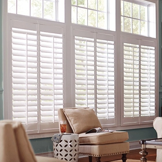 White Painted Woodlike Plantation Type Poly Shutters