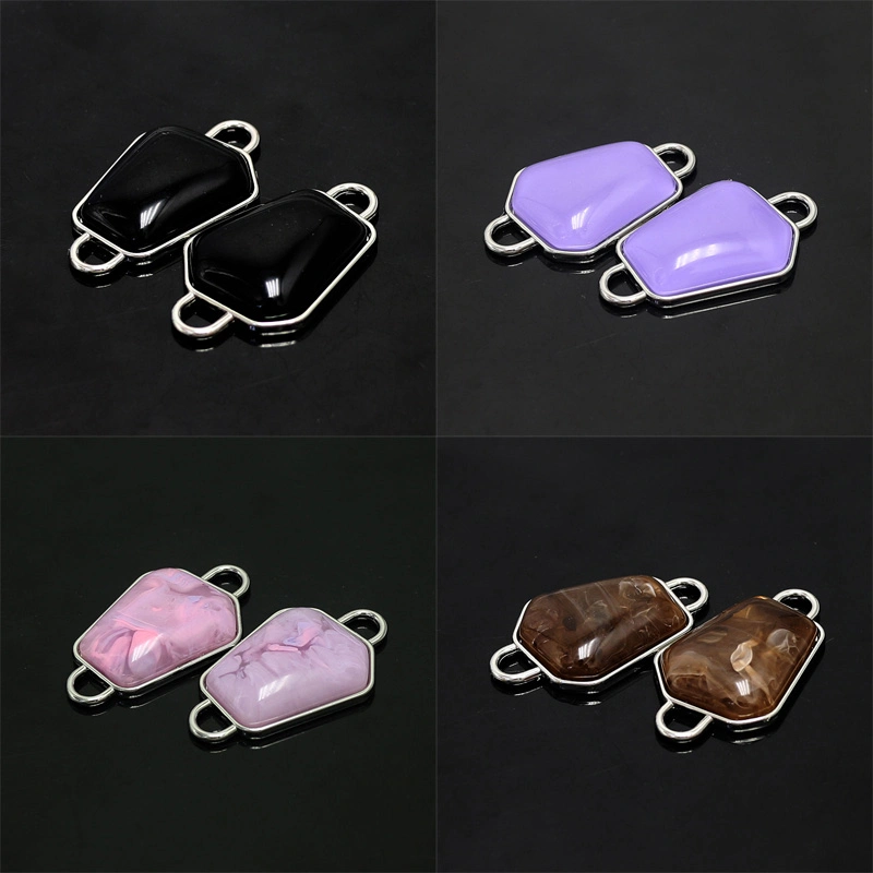 Fashion Jewelry Making Accessories Smoothly Natural Gemstone Connector Square Shape Pendant AC21003