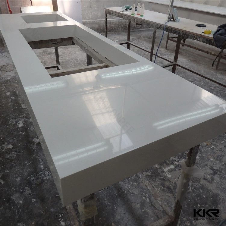 Kkr Customized Pure White Quartz Stone Kitchen Countertop for Project