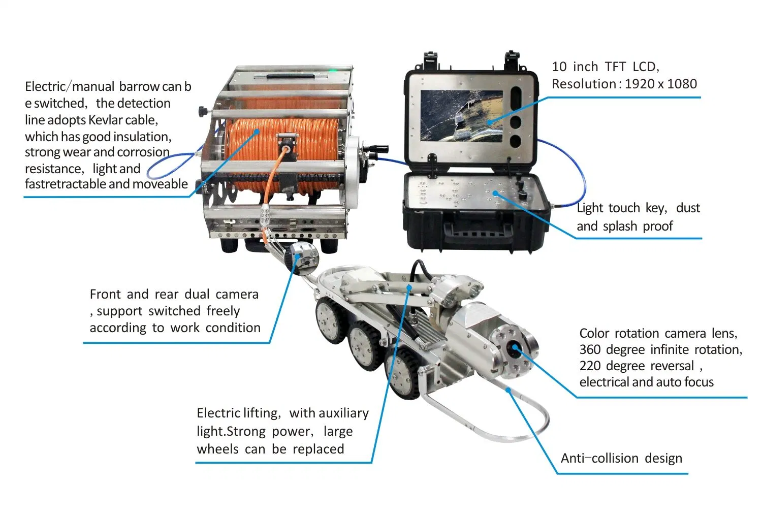 2MP 1080P 150m Sewer Pipeline Water Pipe Drain Inspection Robot Camera