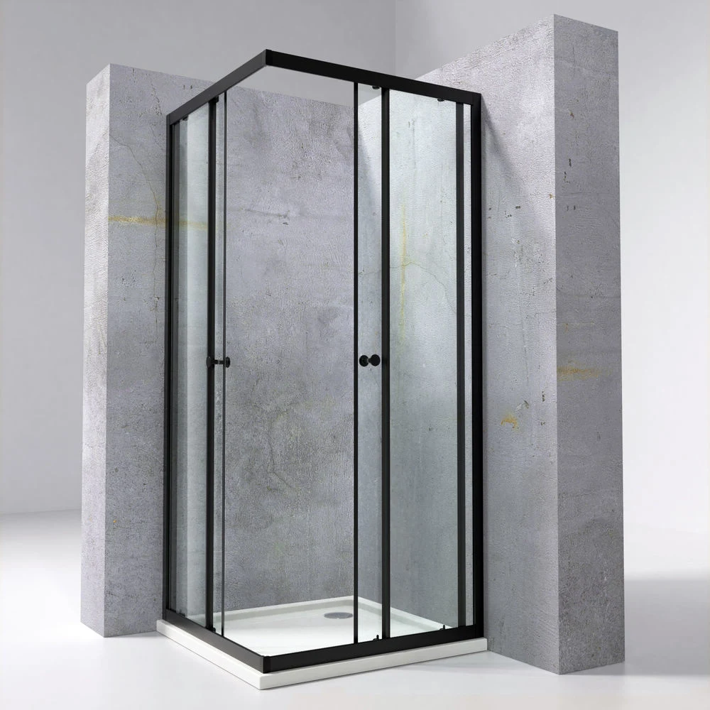 Bathroom Sliding Toughened Glass Black Aluminium Frame Shower Enclosure