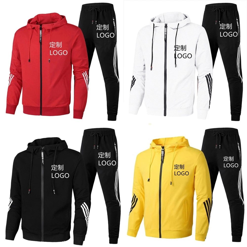 Logotipo personalizado Men's Tracksuits Sweatsuits para los hombres establecen la vía de 2 piezas trajes atléticos casual encapuchados trotar calentar cremallera completa el sudor se adapte a